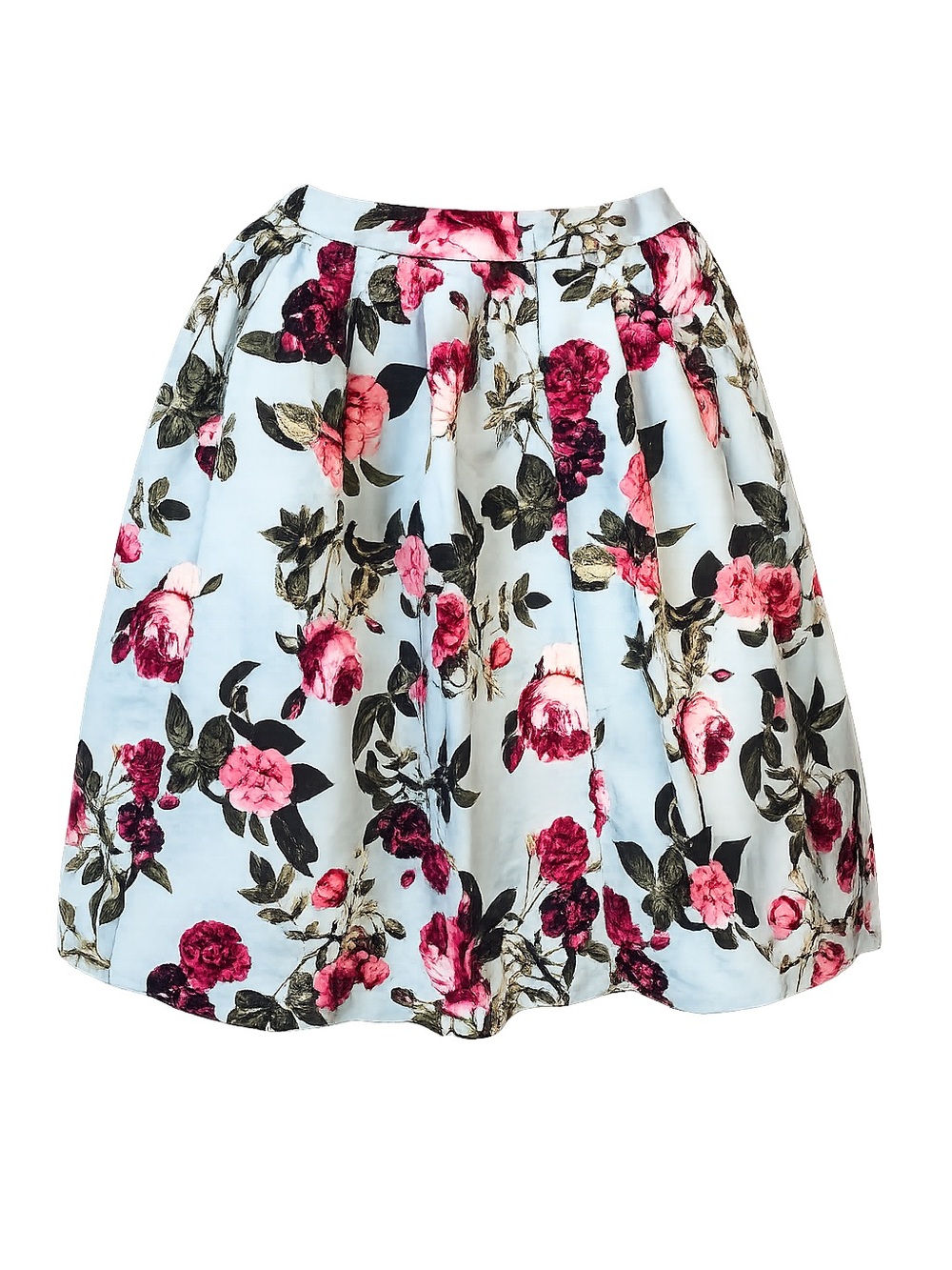 CeCe Light Blue Floral Circle Skirt with Pink Roses